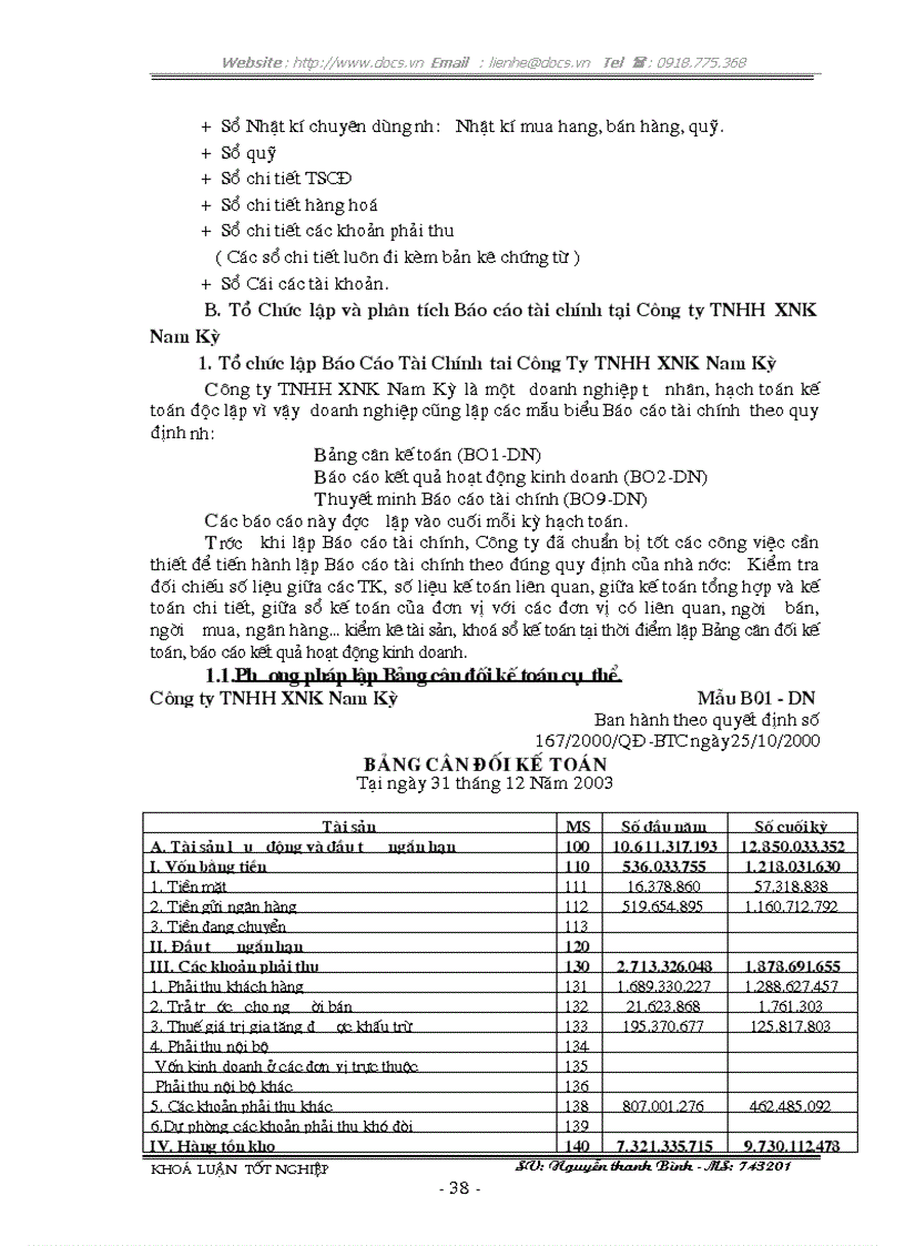 image for page Lập kiểm tra và phân tích các chỉ tiêu tài chính chủ yếu trên Báo cáo tài chính với việc tăng cường quản lý doanh nghiệp tại Công Ty TNHH XNK Nam Kỳ