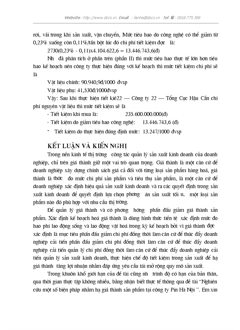 image for page Một số biện pháp nhằm hạ giá thành sản phẩm tại công ty Pin Hà Nội