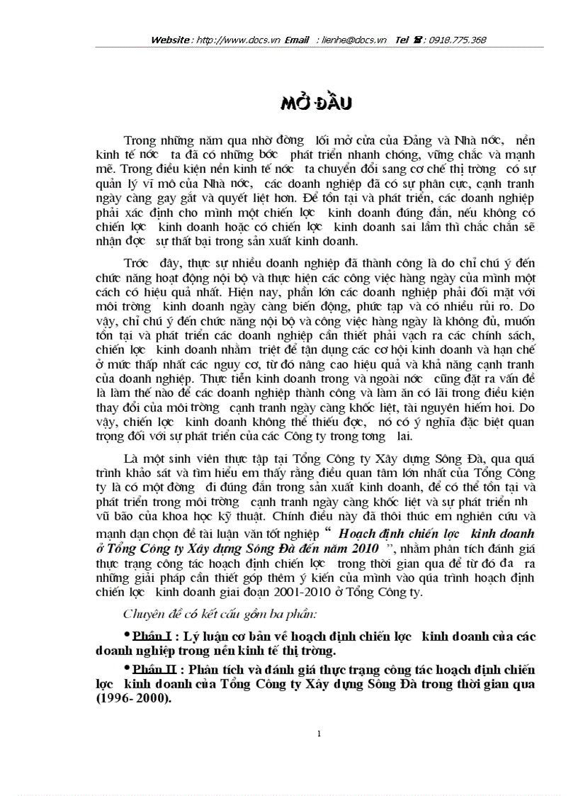 image for page Hoạch định chiến lược kinh doanh ở Tổng Công ty Xây dựng Sông Đà đến năm 2010