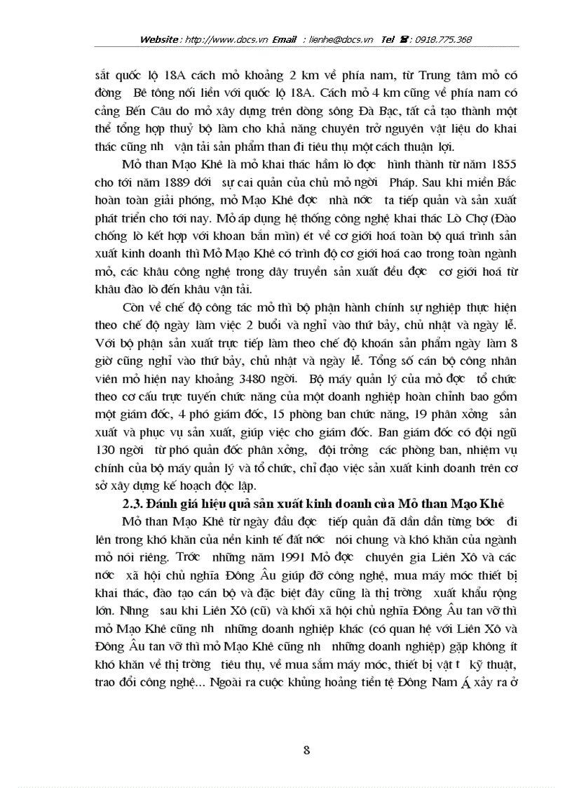 image for page Đánh giá hiệu quả sản xuất kinh doanh ở Công ty than Mạo Khê