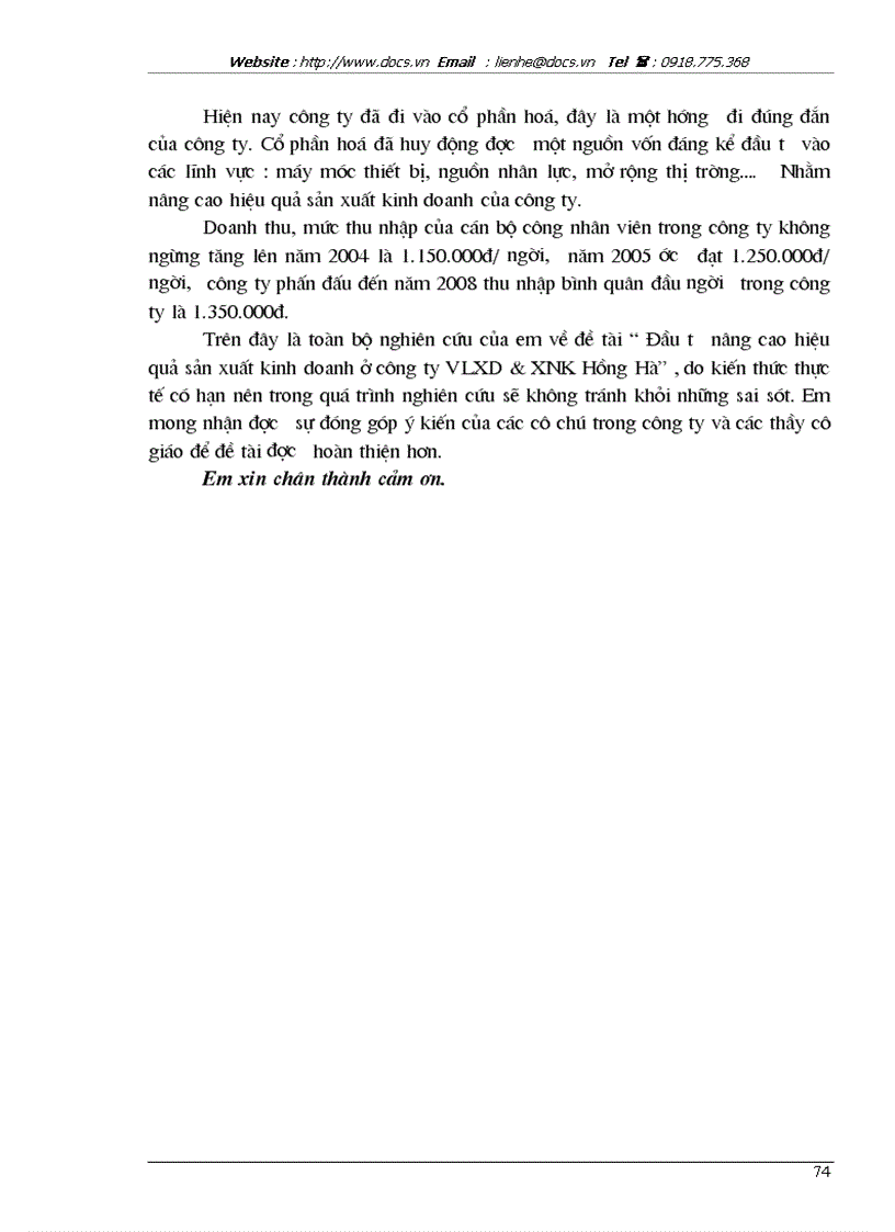 image for page Đầu tư nâng cao hiệu quả sản xuất kinh doanh ở công ty VLXD XNK Hồng Hà