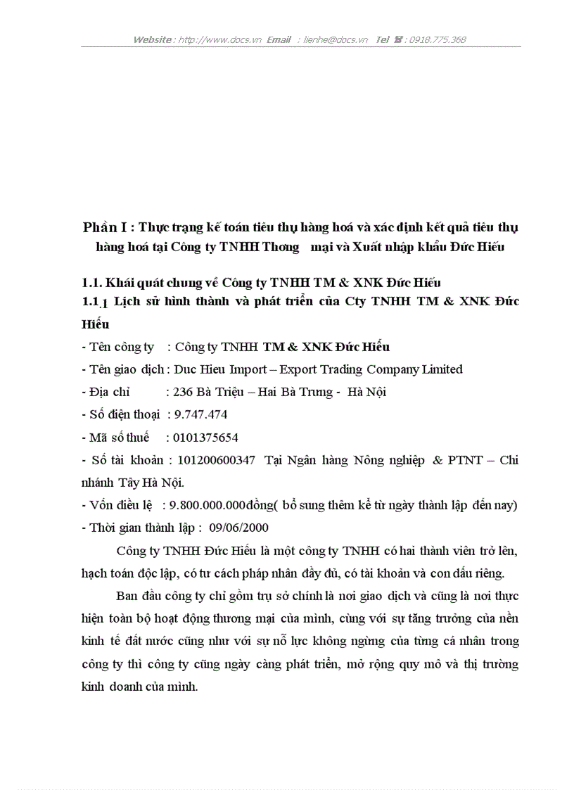 image for page Hoàn thiện hạch toán tiêu thụ hàng hoá xác định kết quả tiêu thụ hàng hoá tại C ty Thương mại XNK Đức Hiếu