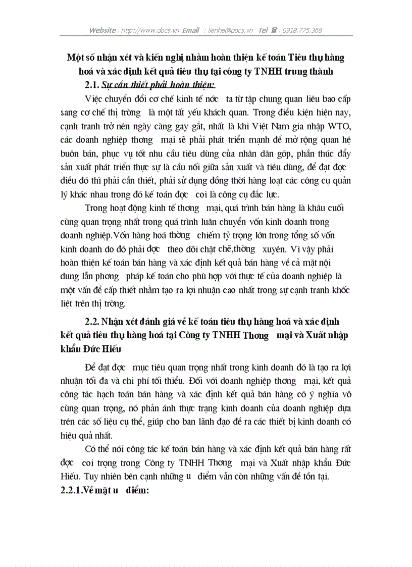 image for page Hoàn thiện hạch toán tiêu thụ hàng hoá xác định kết quả tiêu thụ hàng hoá tại C ty Thương mại XNK Đức Hiếu