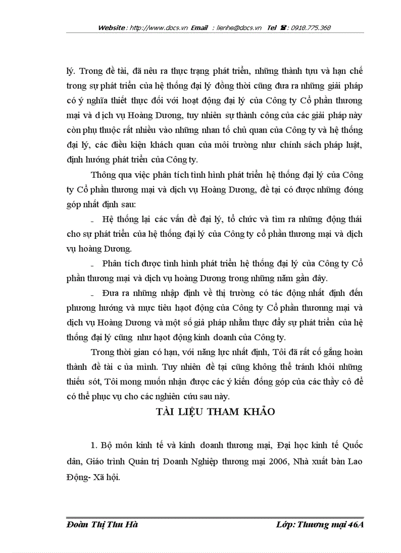 image for page Phát triển hệ thống đại lý trong hoạt động kinh doanh của Công ty Cổ phần thương mại và dịch vụ Hoàng Dương
