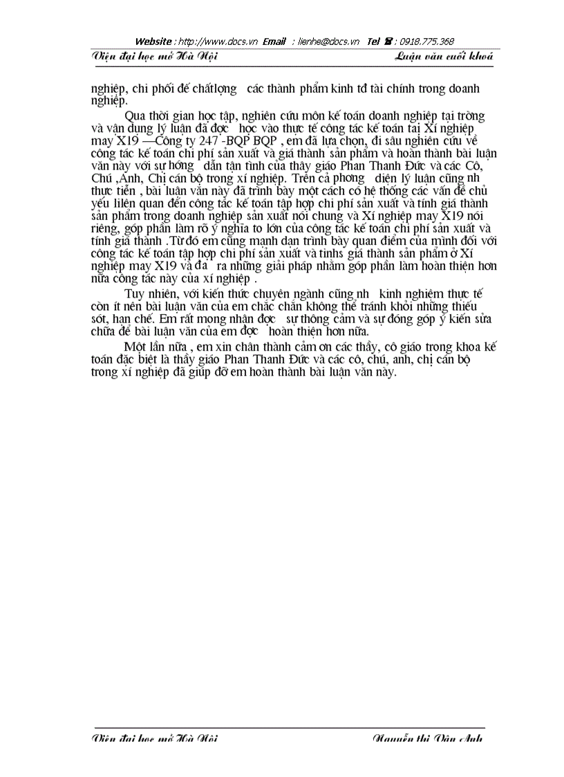 image for page Tổ chức công tác kế toán chi phí sản xuất và giá thành sản phẩm tại Xí nghiệp may X19 Công ty 247 BQP