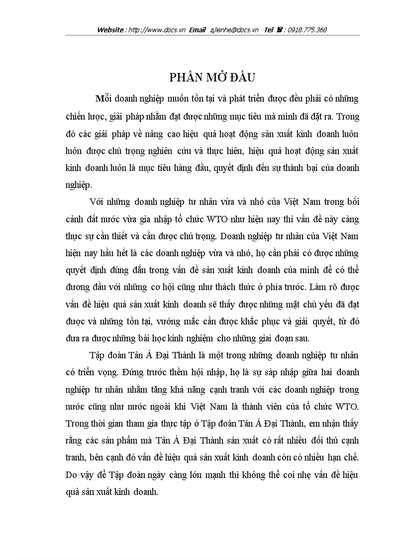Một số giải pháp nâng cao hiệu quả hoạt động sản xuất kinh doanh của Tập đoàn Tân Á Đại Thành trong giai đoạn hiện nay