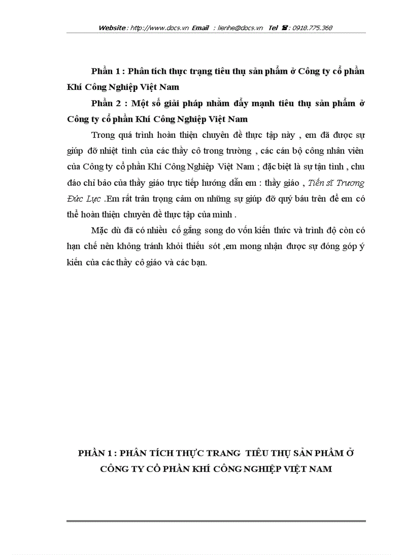 Một số biện pháp đẩy mạnh tiêu thụ sản phẩm ở Công ty cổ phần khí Công Nghiệp Việt Nam