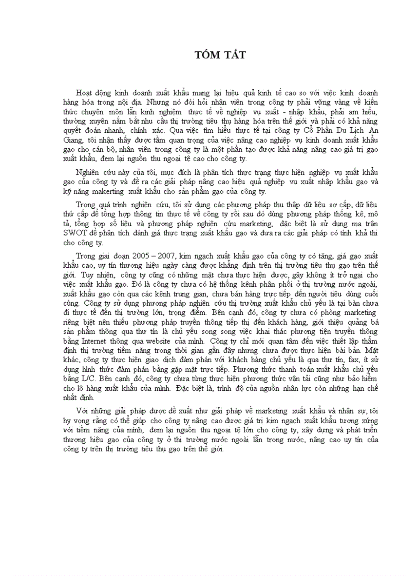 image for page Phân tích thực trạng xuất khẩu gạo của công ty cổ phần du lịch An Giang và các biện pháp đẩy mạnh xuất khẩu gạo