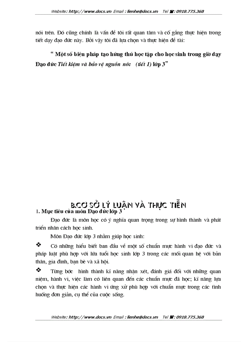 image for page 1số biện pháp tạo hứng thú học tập cho học sinh trong giờ dạy Đạo đức Tiết kiệm và bảo vệ nguồn nước tiết 1 lớp 3