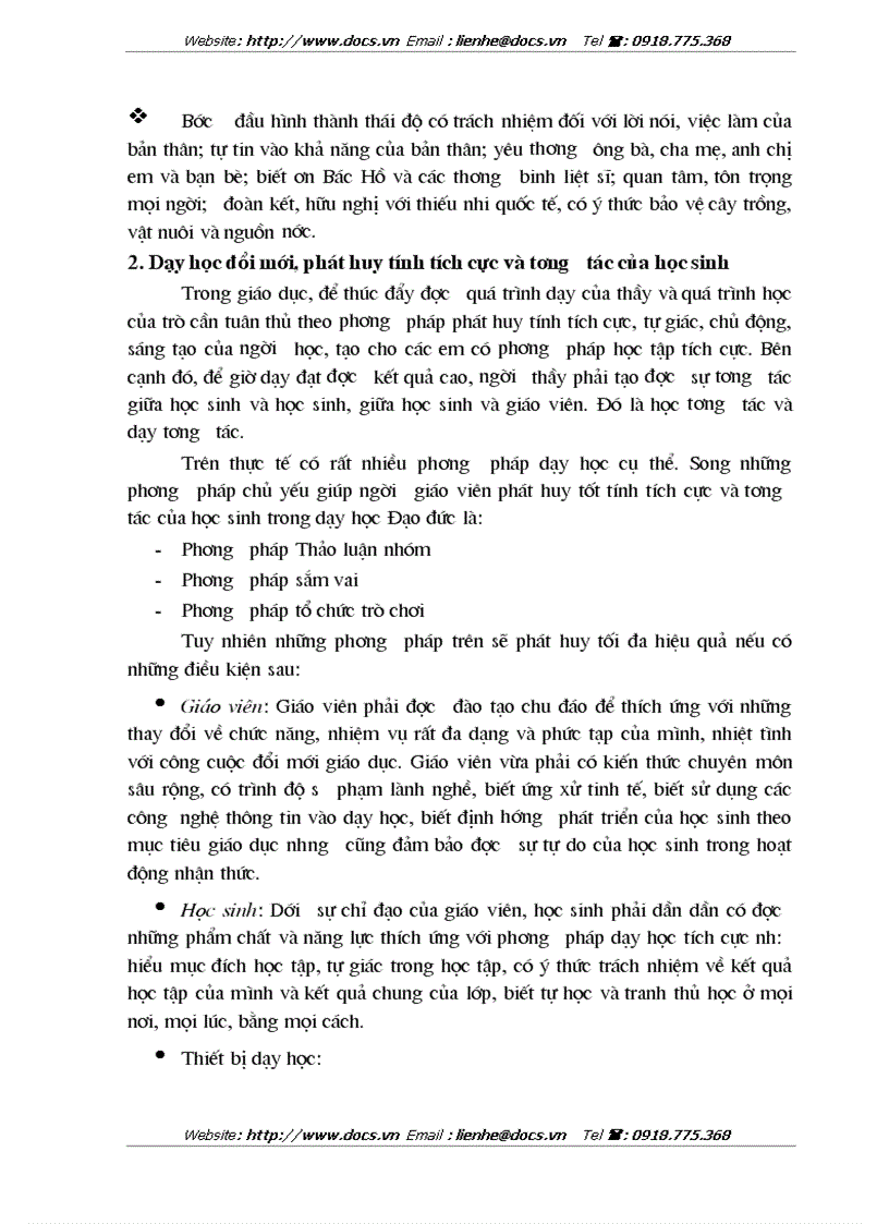 image for page 1số biện pháp tạo hứng thú học tập cho học sinh trong giờ dạy Đạo đức Tiết kiệm và bảo vệ nguồn nước tiết 1 lớp 3