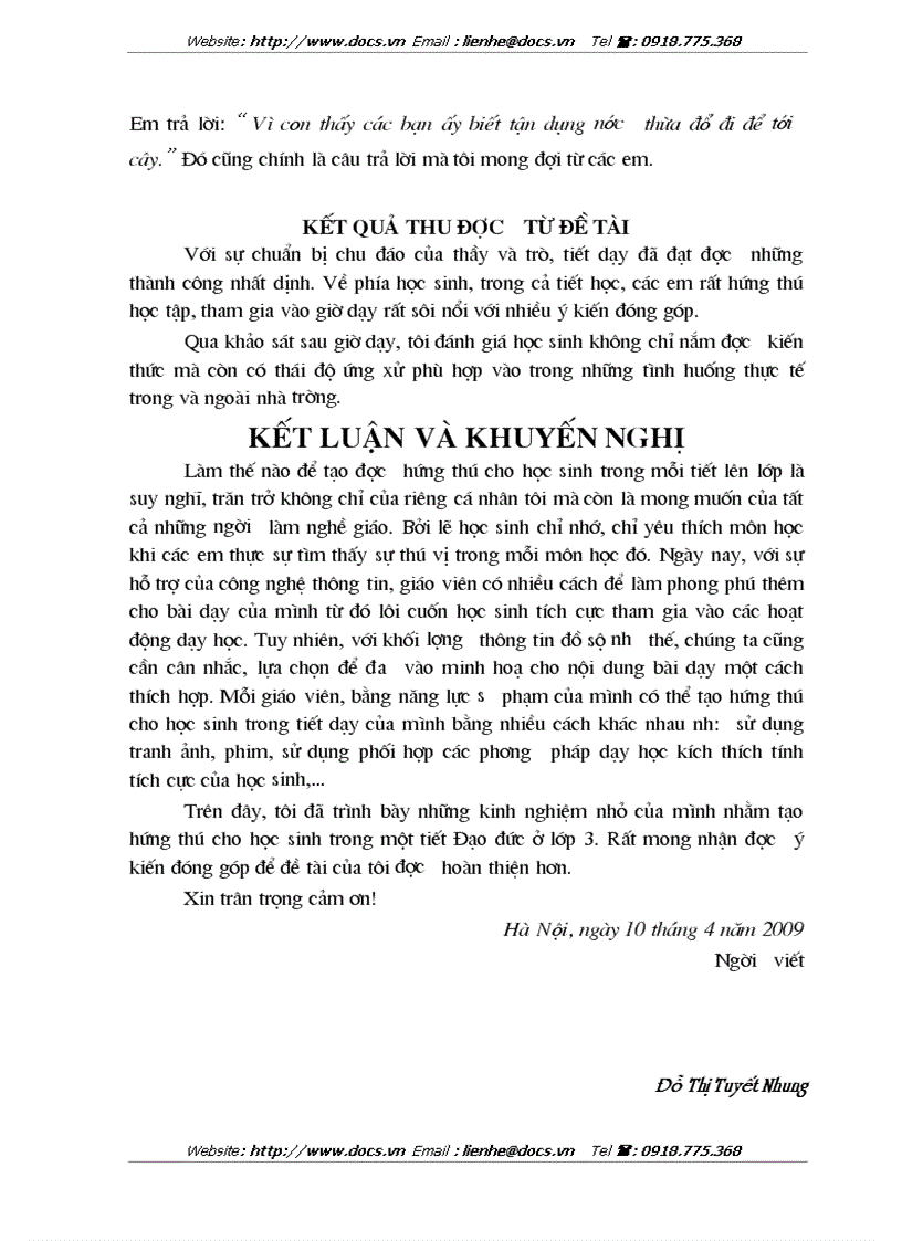 image for page 1số biện pháp tạo hứng thú học tập cho học sinh trong giờ dạy Đạo đức Tiết kiệm và bảo vệ nguồn nước tiết 1 lớp 3