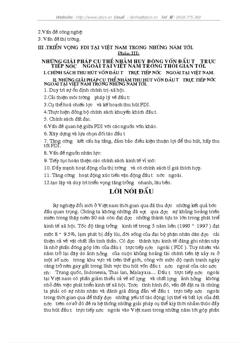 Huy động vốn FDI tại Việt nam Thực trạng giải pháp cho những năm đầu thế kỷ 2