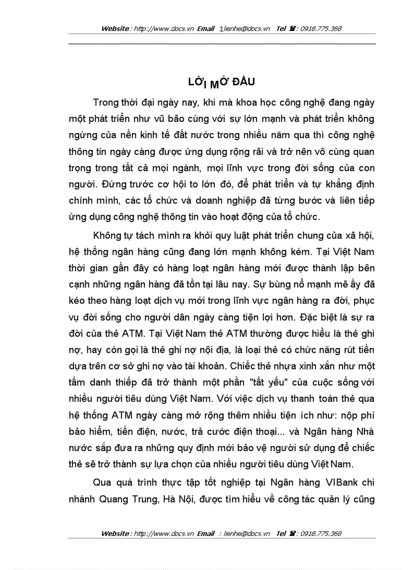 image for page Xây dựng chương trình quản lý thẻ ATM của Ngân hàng VIBank chi nhánh Quang Trung Hà Nội