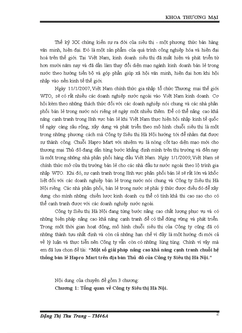 Một số giải pháp nâng cao khả năng cạnh tranh chuỗi hệ thống bán lẻ Hapro Mart trên địa bàn Thủ đô của Công ty Siêu thị Hà Nội