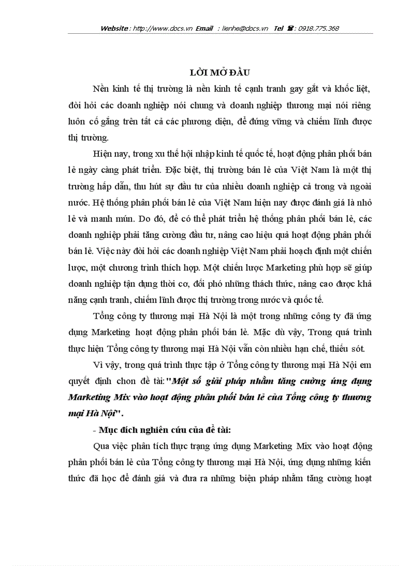 image for page Một số giải pháp nhằm tăng cường ứng dụng Marketing Mix vào hoạt động phân phối bán lẻ của Tổng công ty thương mại Hà Nội