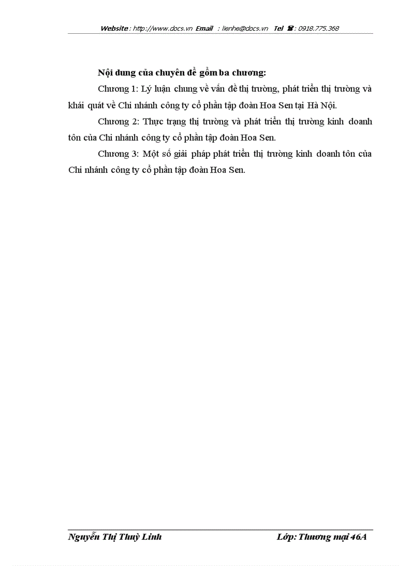 Một số giải pháp phát triển thị trường kinh doanh tôn của Chi nhánh công ty cổ phần Tập đoàn Hoa Sen tại Hà Nội