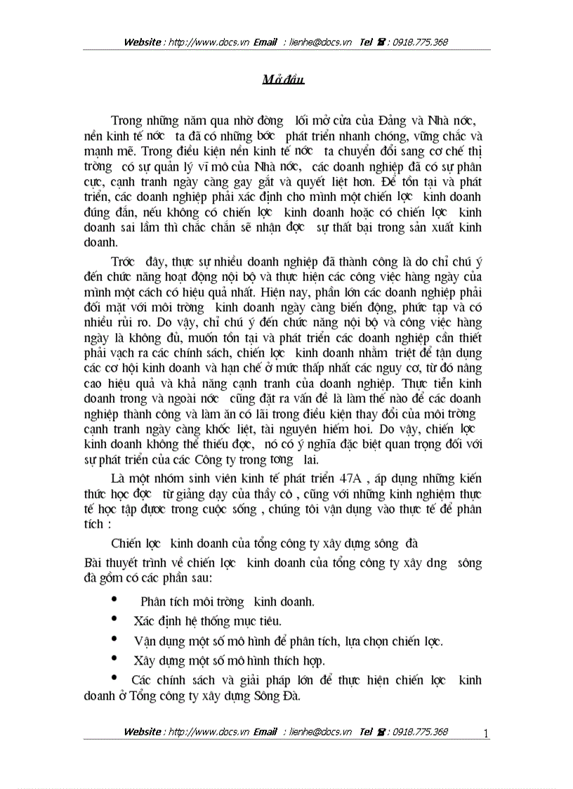 image for page Chiến lược kinh doanh của tổng công ty xây dựng sông đà