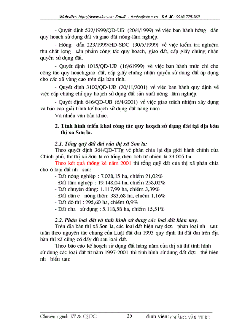 image for page Đánh giá tình hình quy hoạch sử dụng đất đai trên địa bàn thị xã Sơn la