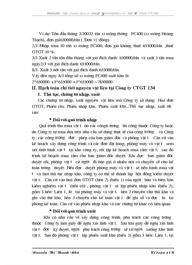 image for page Hoàn thiện hạch toán kế toán nguyên vật liệu với việc nâng cao hiệu quả sử dụng vốn lưu động tại Công ty CTGT 134