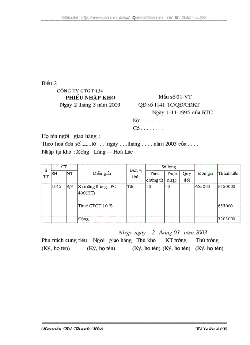 image for page Hoàn thiện hạch toán kế toán nguyên vật liệu với việc nâng cao hiệu quả sử dụng vốn lưu động tại Công ty CTGT 134