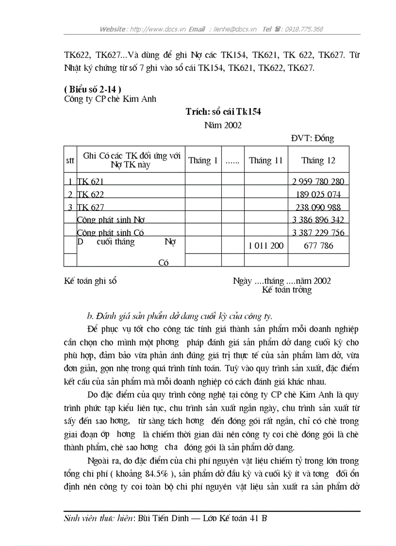 image for page Tổ chức kế toán CPSX tính GTSP ở C ty CP chè Kim Anh