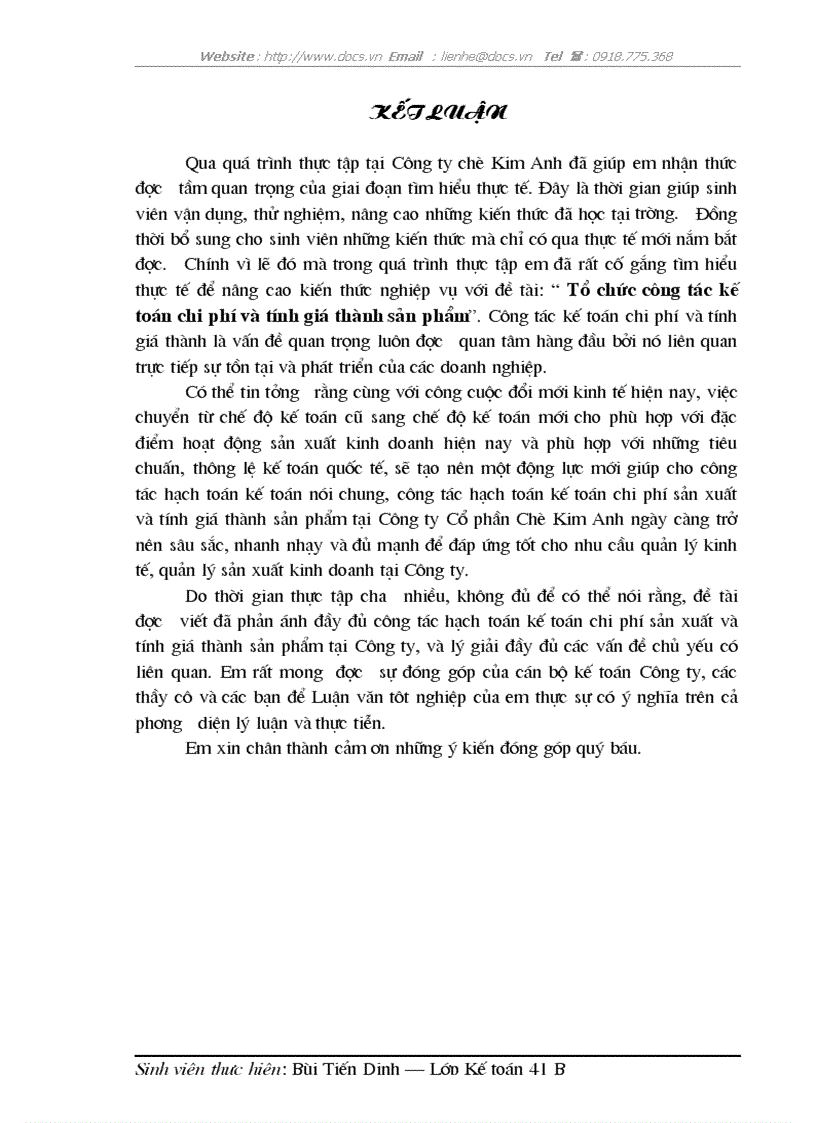 image for page Tổ chức kế toán CPSX tính GTSP ở C ty CP chè Kim Anh