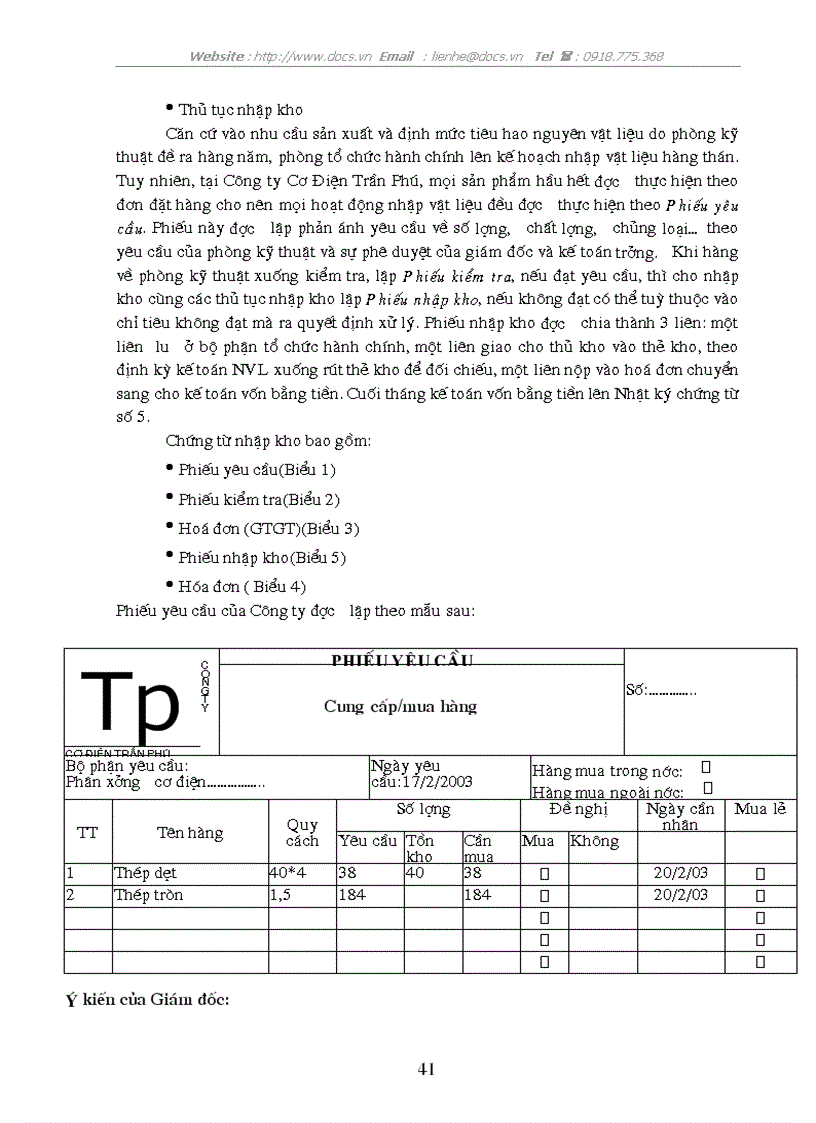 image for page Tổ chức kế toán nguyên vật liệu với việc tăng cường hiệu quả sử dụng vốn lưu động tại công ty cơ điện trần phú