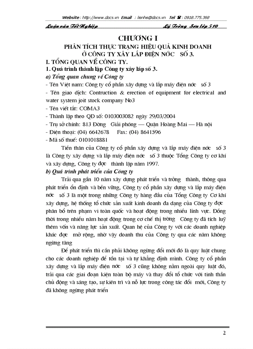image for page Hiệu quả kinh doanh tại Công ty cổ phần xây dựng và xây lắp điện nước số 3 Thực trạng và giải pháp nâng cao