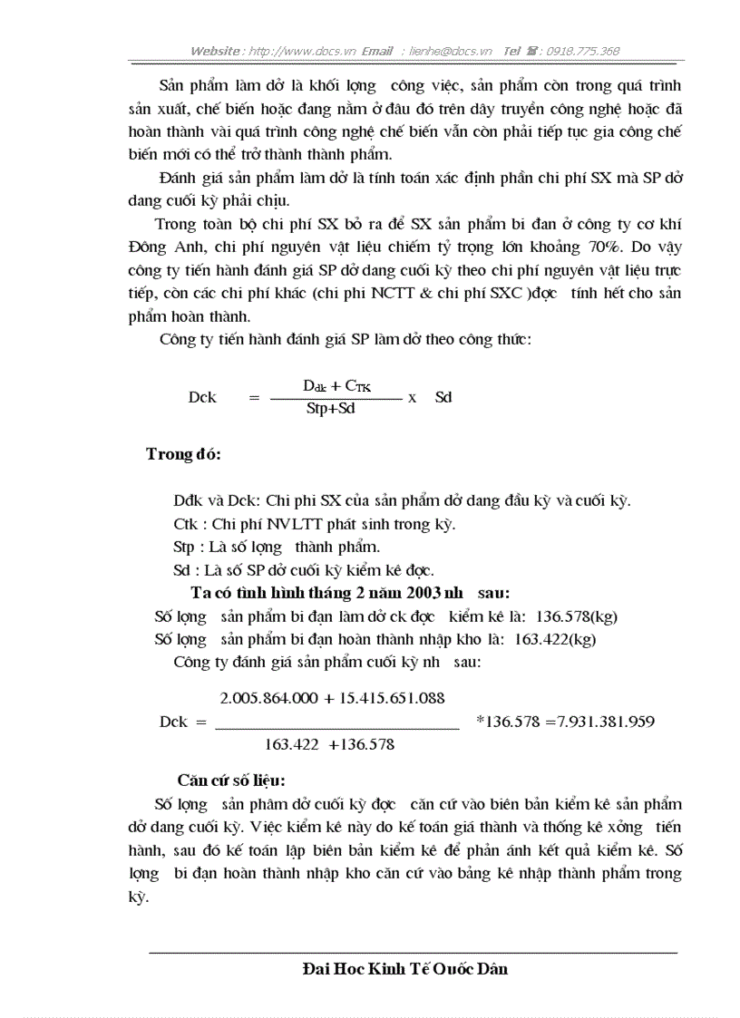 image for page Hoàn thiện hạch toán chi phí sản xuất và tính giá thành tại công ty cơ khí Đông anh