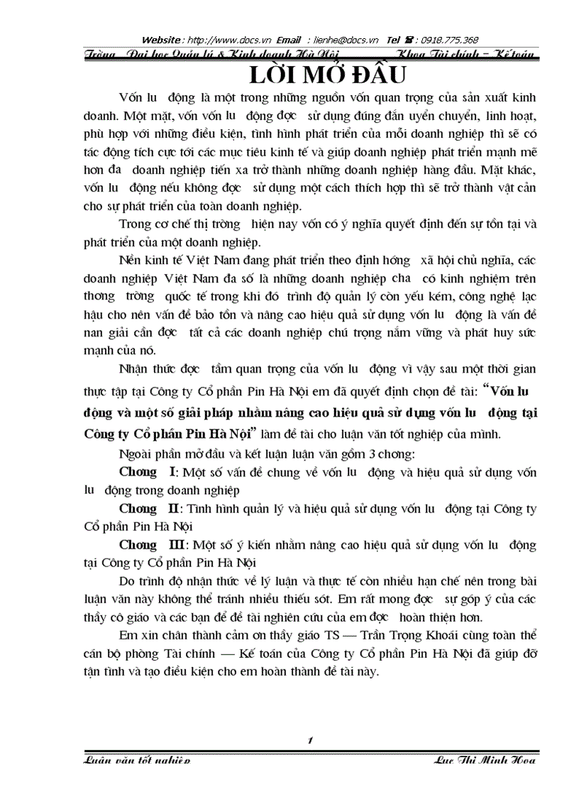 image for page Vốn lưu động và một số giải pháp nhằm nâng cao hiệu quả sử dụng vốn lưu động tại Công ty Cổ phần Pin Hà Nội