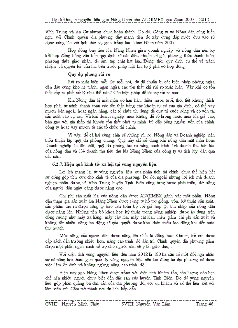 image for page Lập kế hoạch nguyên liệu gạo Nàng Nhen cho công ty Angimex tại huyện Tịnh Biên trong giai đoạn 2007 2012