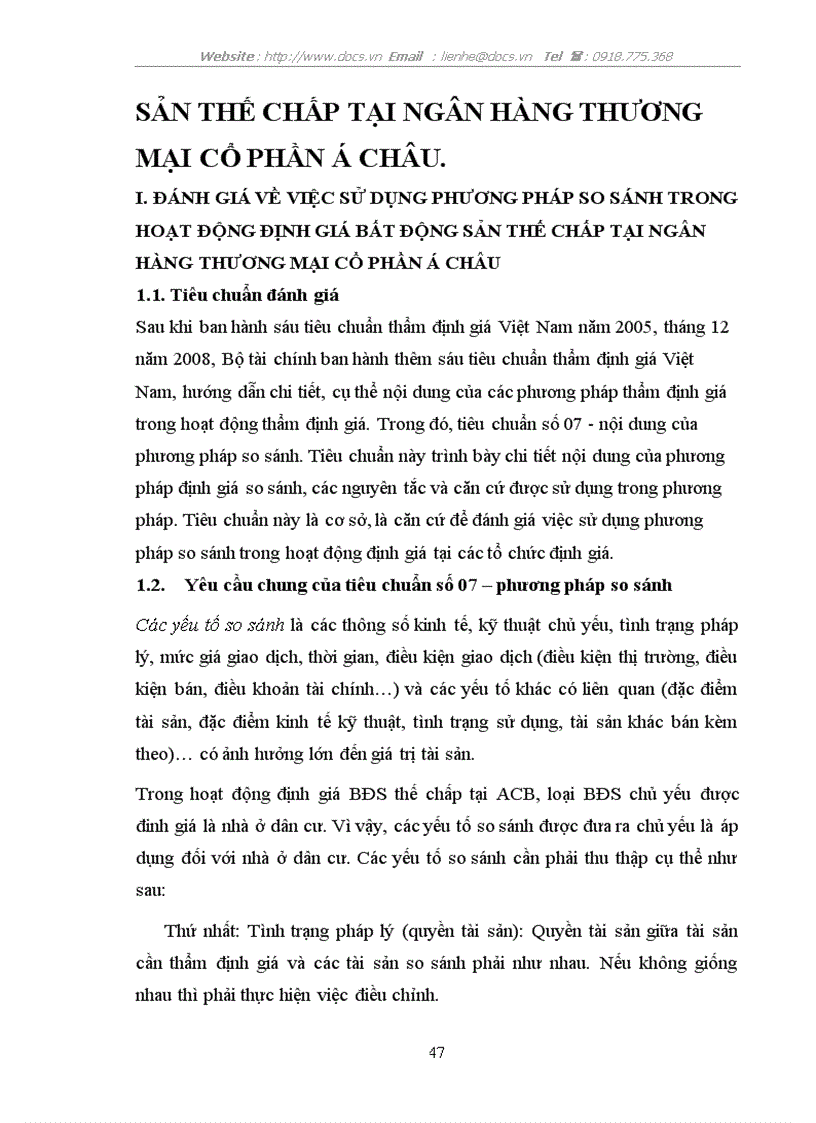 image for page Ứng dụng phương pháp so sánh trong hoạt động định giá BĐS thế chấp tại ngânhàng NHTMCP Á Châu ACB