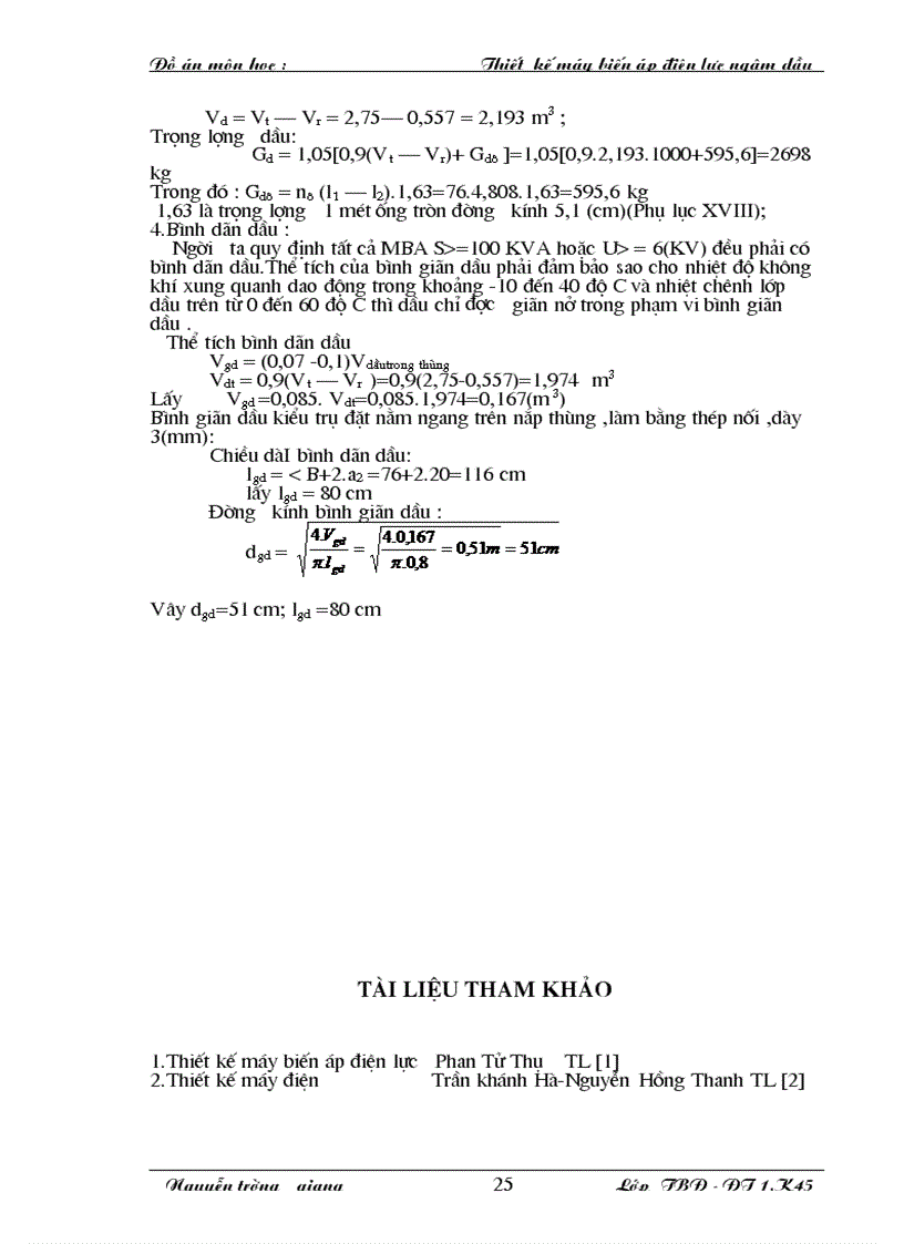 image for page Thiết kế một máy biến áp điện lực ngâm dầu công suất 1600 kVA
