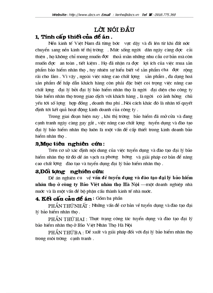 image for page Vấn đề tuyển dụng và đào tạo đại lý bảo hiểm nhân thọ ở công ty Bảo Việt nhân thọ Hà Nội