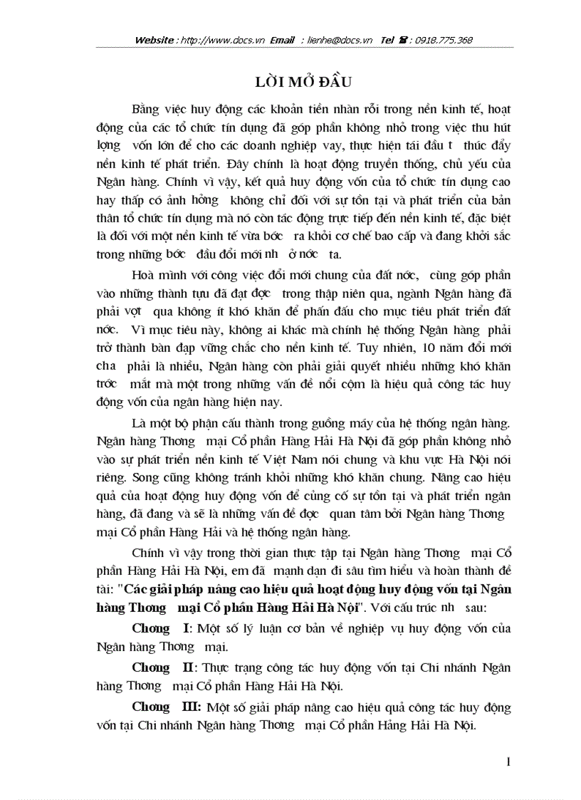 Giải pháp nâng cao hiệu quả huy động vốn tại ngânhàng NHTMCP Hàng Hải MSB Hà Nội