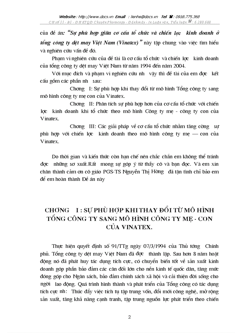 image for page Sự phù hợp giữa cơ cấu tổ chức và chiến lược kinh doanh ở tổng công ty dệt may Việt Nam Vinatex