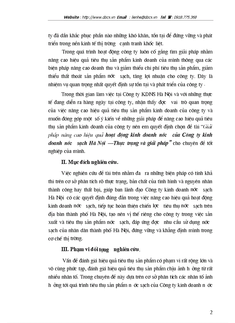 Giải pháp nâng cao hiệu quả hoạt động kinh doanh nước của Công ty kinh doanh nước sạch Hà Nội Thực trạng và giải pháp