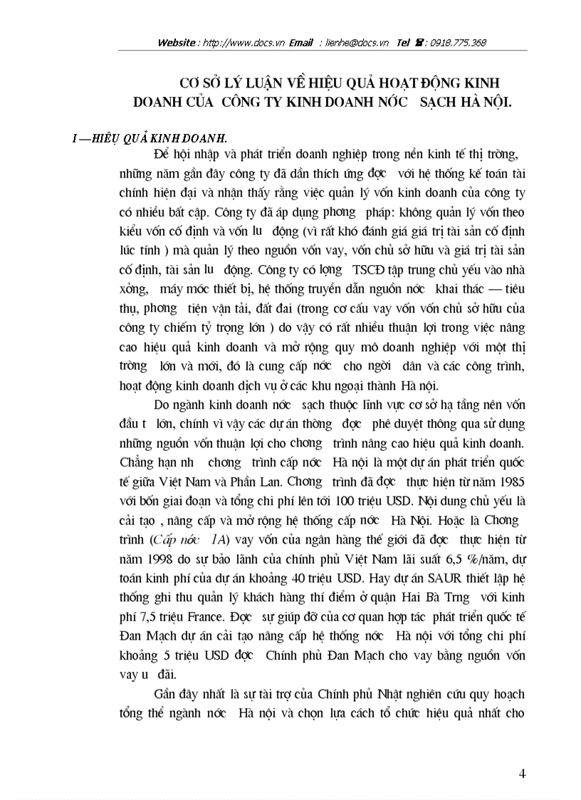 Giải pháp nâng cao hiệu quả hoạt động kinh doanh nước của Công ty kinh doanh nước sạch Hà Nội Thực trạng và giải pháp