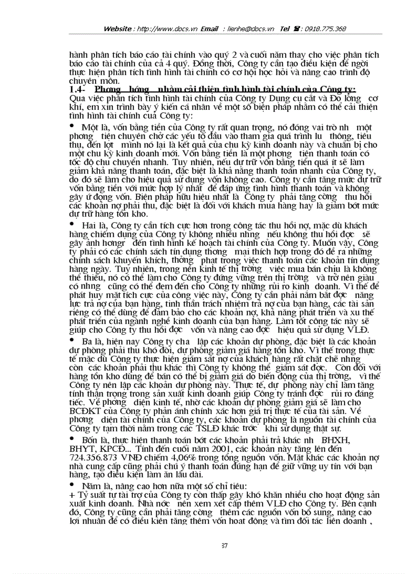 image for page Phân tích tình hình tài chính thông qua hệ thống báo cáo tài chính kế toán và các biện pháp nâng cao hiệu quả sử dụng vốn kinh doanh tại Công ty Dụng