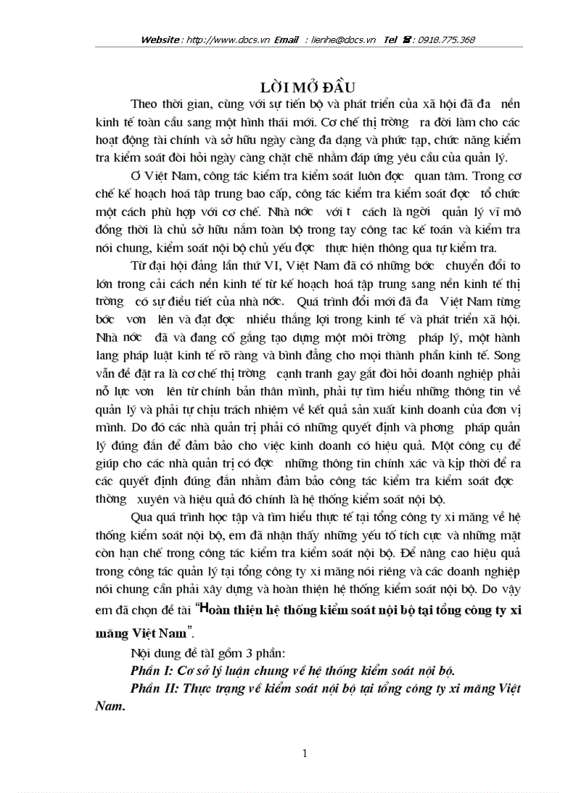 image for page Hoàn thiện hệ thống kiểm soát nội bộ tại tổng công ty xi măng Việt Nam