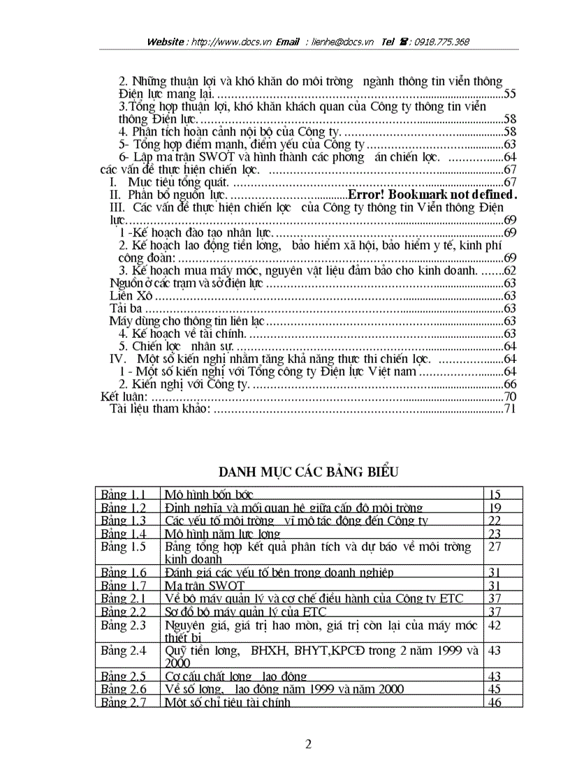 Vận dụng mô hình hoạch định chiến lược kinh doanh ở Công ty thông tin viễn thông Điện lực giai đoạn 2001 2005