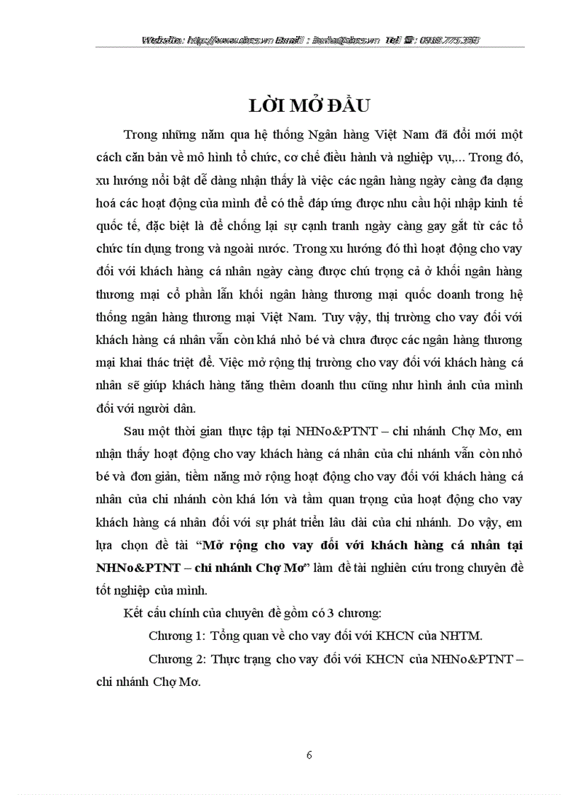 image for page Mở rộng cho vay đối với khách hàng cá nhân tại ngânhàng NHNo PTNT AgriBank chi nhánh Chợ Mơ