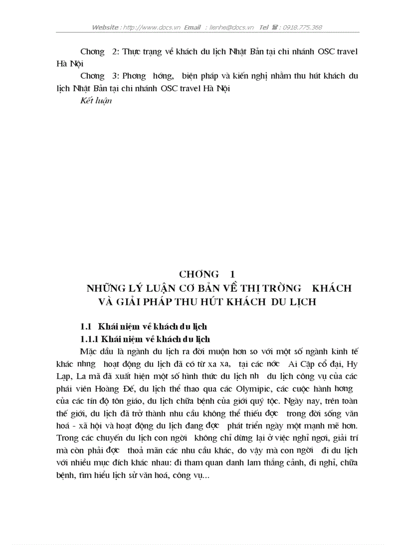 Đặc điểm nguồn khách và phương hướng biện pháp nhằm thu hút khách du lịch tại chi nhánh OSC travel Hà Nội