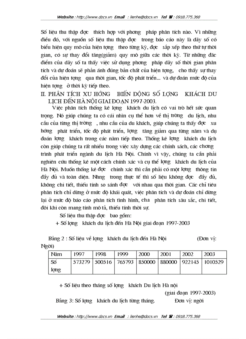 image for page Vận dụng phương pháp dãy số thời gian nghiên cứu biến động khách du lịch đến Hà Nội giai đoạn 1997 2003 và dự đoán năm 2004 2005