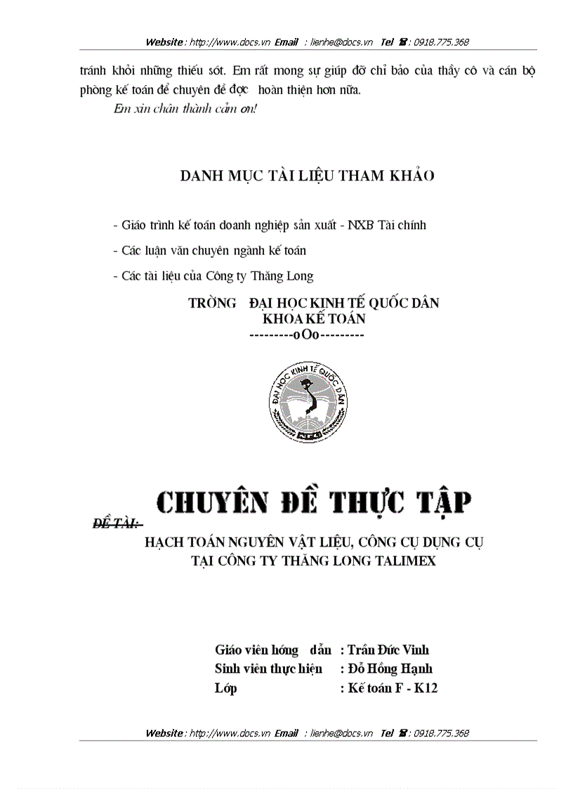 image for page Hạch toán nguyên vật liệu công cụ dụng cụ tại Công ty Thăng Long Talimex