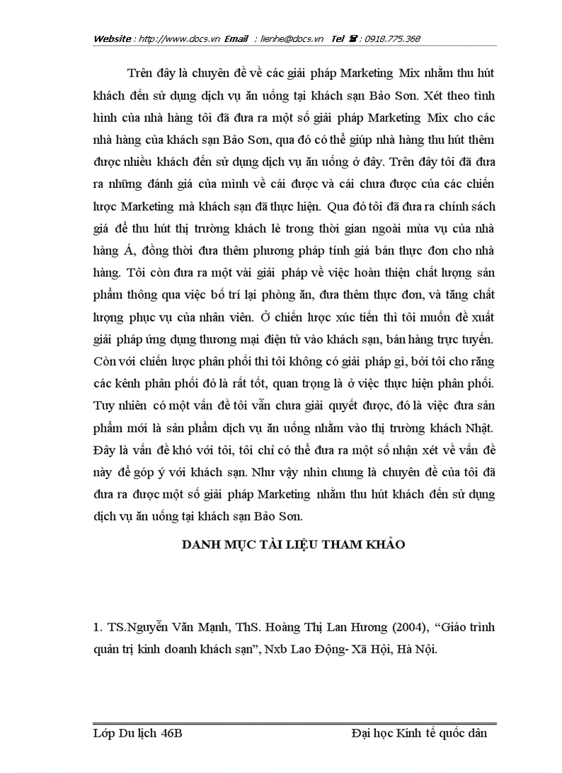 image for page Các giải pháp Marketing nhằm tăng cường thu hút khách sử dụng dịch vụ ăn uống của nhà hàng khách sạn Bảo Sơn