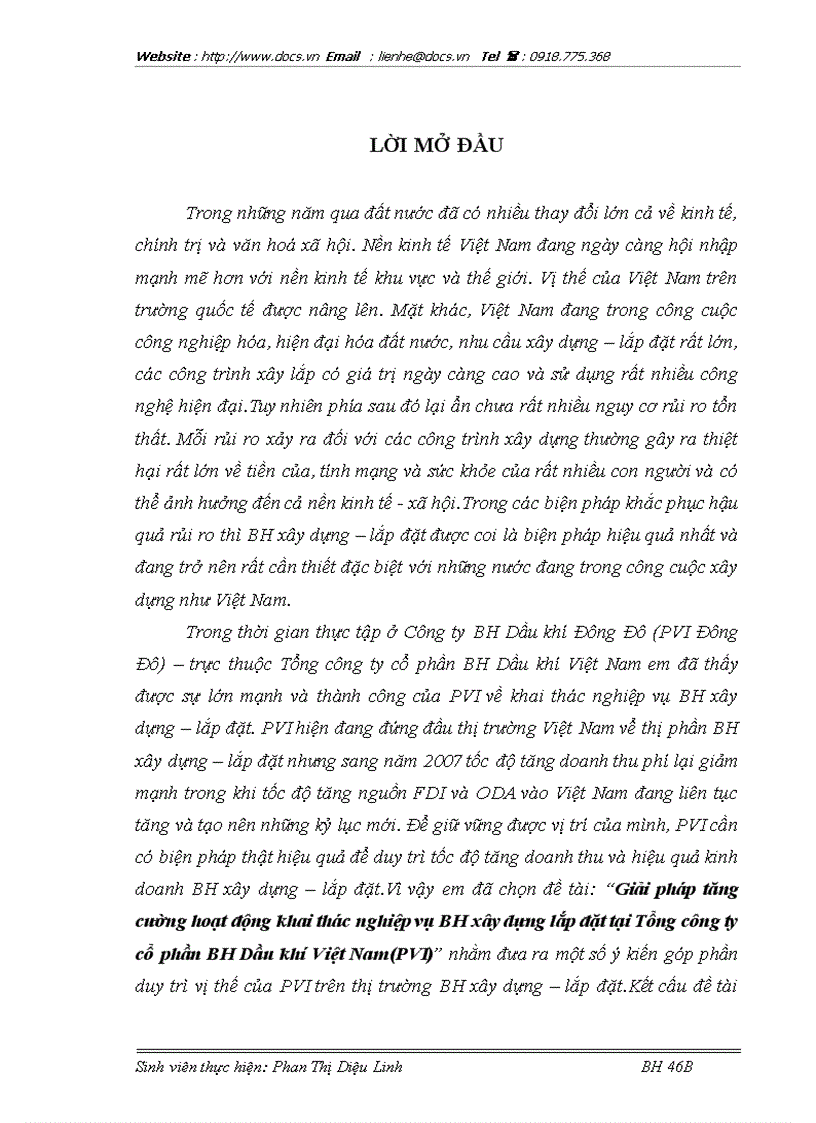 Giải pháp tăng cường hoạt động khai thác nghiệp vụ BH xây dựng lắp đặt tại Tổng công ty cổ phần BH Dầu khí Việt Nam PVI