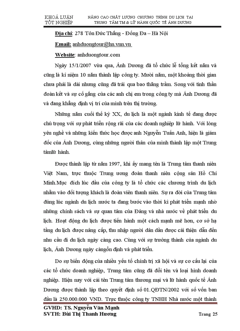 image for page Nâng cao chất lượng chương trình du lịch tại trung tâm thương mại và lữ hành quốc tế ánh dương