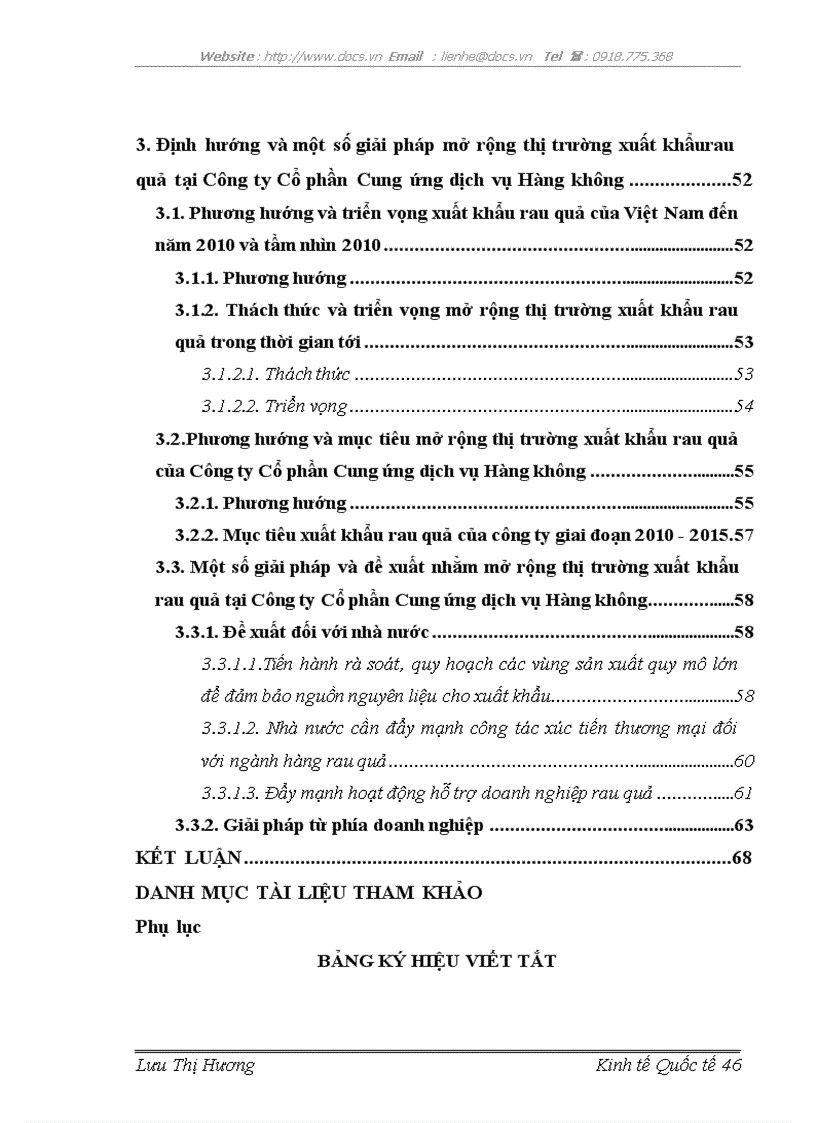 Mở rộng thị trường xuất khẩu rau quả tại Công ty Cổ phần Cung ứng dịch vụ Hàng không