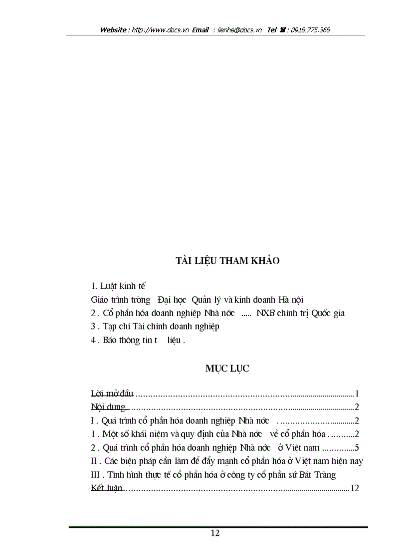 image for page Quá trình cổ phần hóa doanh nghiệp Nhà nước ở Việt nam và tình hình cổ phần hóa thực tế ở công ty cổ phần sứ Bát Tràng